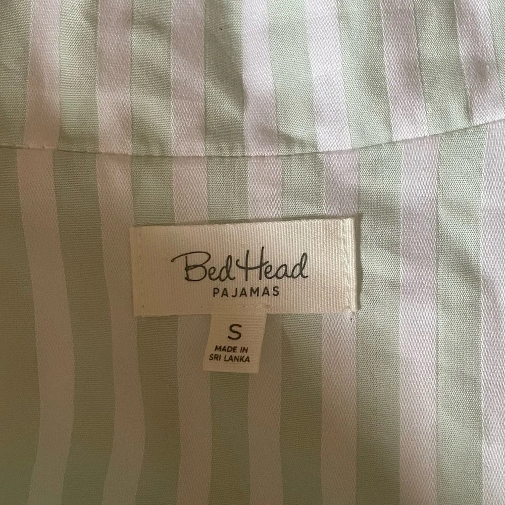 BEDHEAD Striped Classic Organic Cotton Lounge Pajama Set Mint Green Beach - Picture 5 of 9